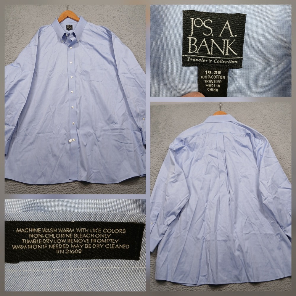 Jos. A. Bank Traveler's Collection Men's 19-35 Blue Dress Shirt‎ 100% Cotton